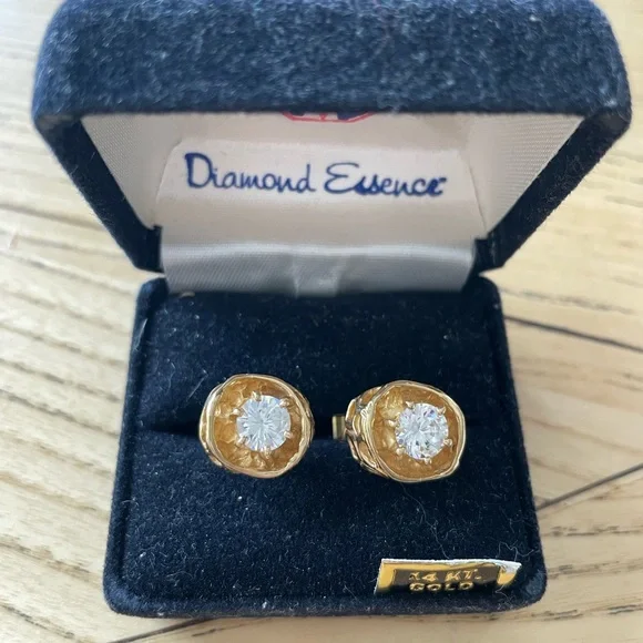 Diamond Essence 14k solid cufflinks simulated Diamond solitaire - Picture 12 of 12